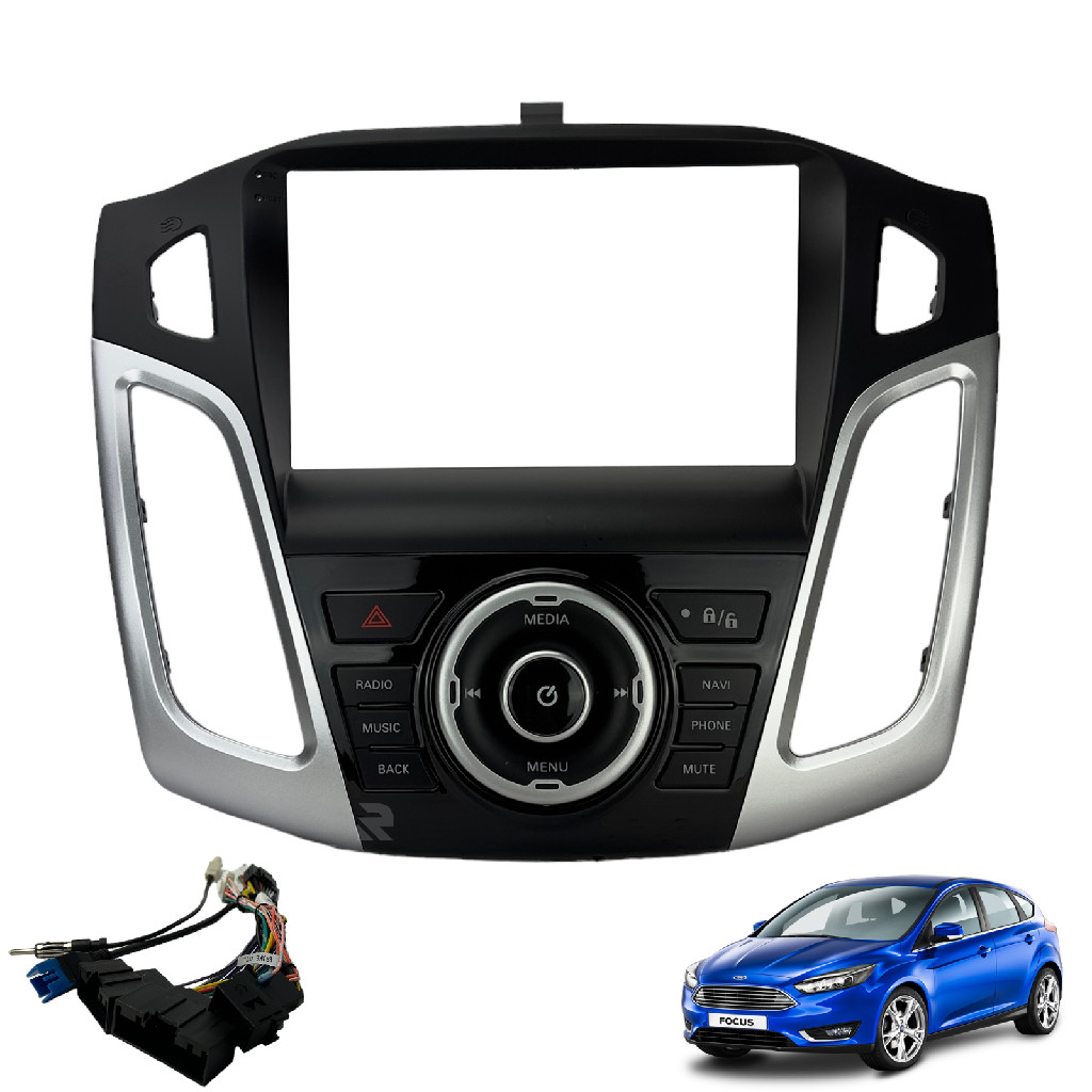Moldura Painel DVD 2 Din MP5 Central Multimidia 9 Polegadas Ford Focus 2014 a 2019 Com Botoneira Preto