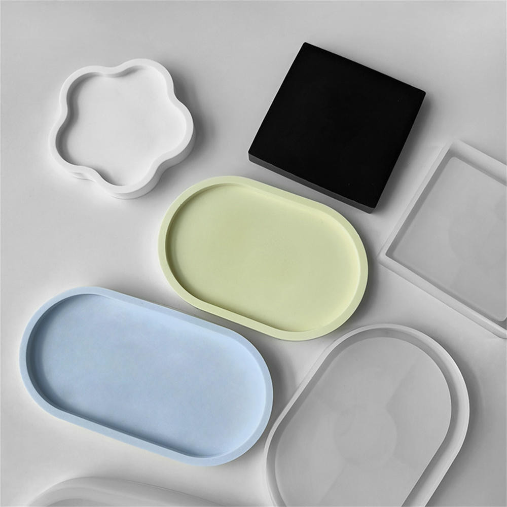 Oval Quadrado Redondo Forma Hexágono Molde De Silicone Resina Epóxi De Concreto Bandeja De Fundição De Cimento Bandejas De Artesanato Para Caixa De Jóias Copo De Caneca