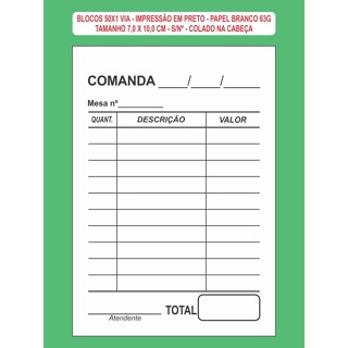 20 Blocos 50x1 De Comanda Mod Mesa S/n Pap Branco em Oferta na Shopee