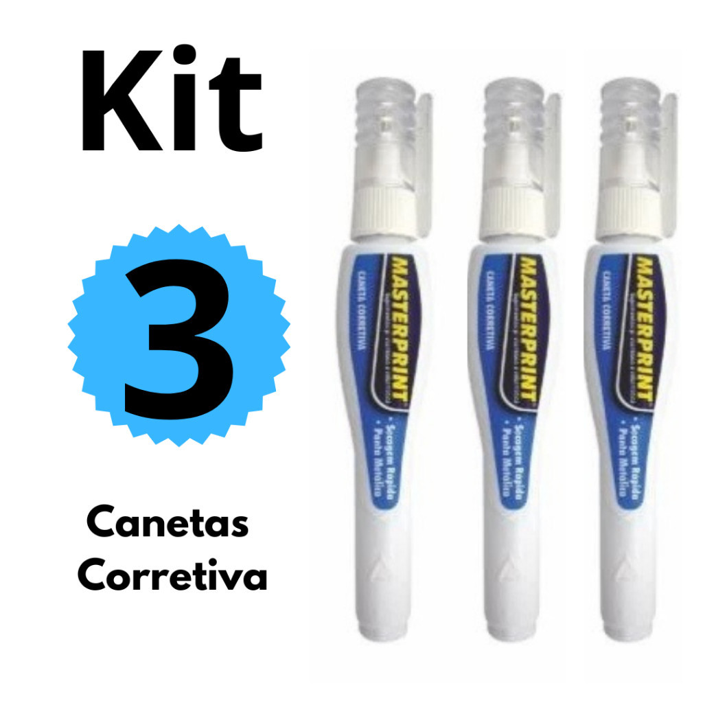 kit 3 Canetas Corretiva 7ml Corretivos em Caneta  Masterprint em Oferta na Shopee