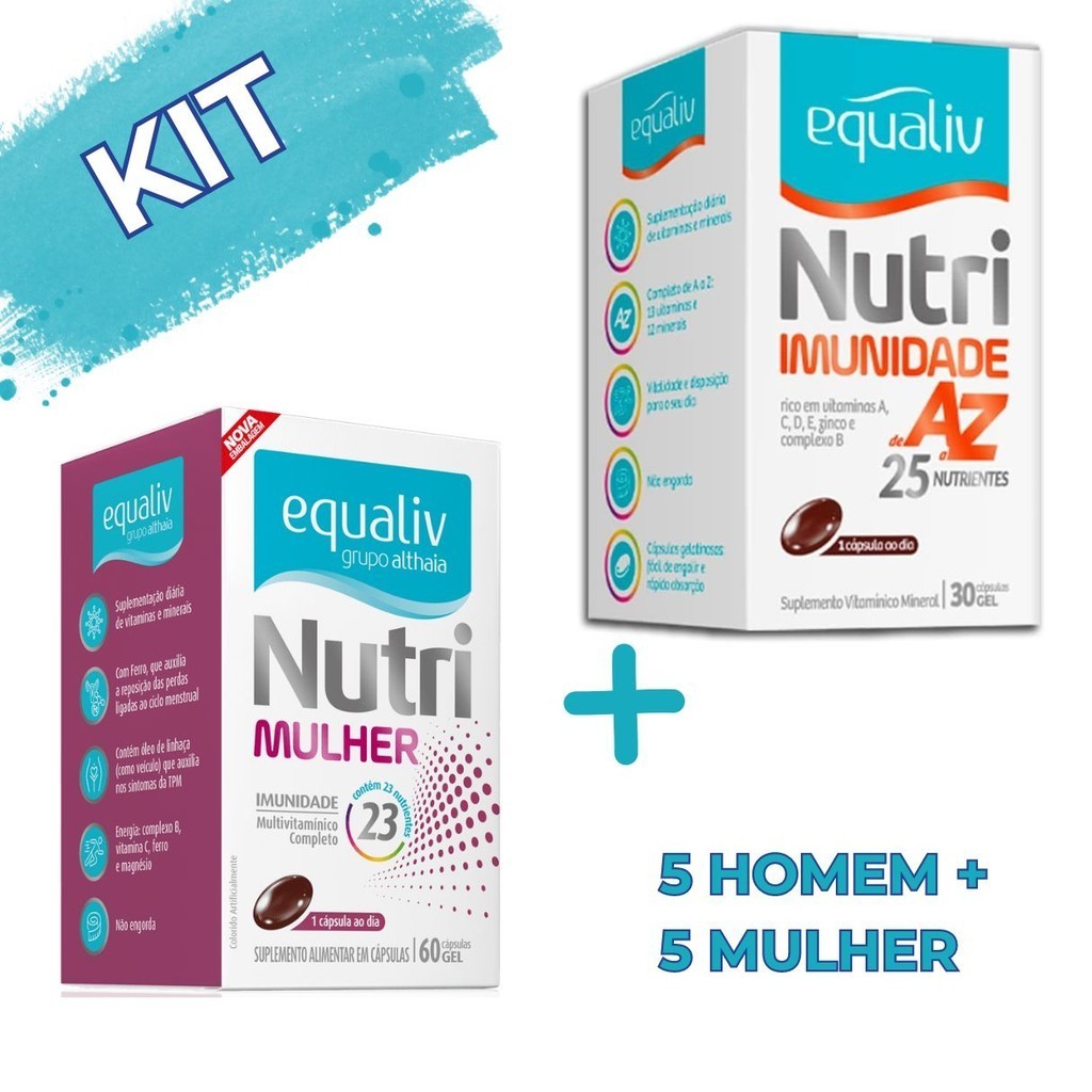 Kit 5 Nutri Imunidade 30 Cápsulas + 5 Nutri Mulher 60 Cápsulas