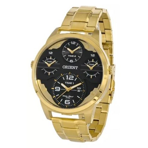 RELÓGIO ORIENT MASCULINO DOURADO DUAL TIME MGSST002 P2KX