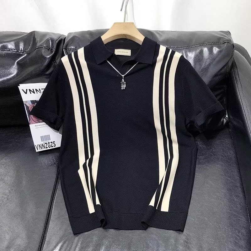 Camisa Polo Japonesa Com Listras Em V Estilo Ins Style Japonês Para Homem Moda Unisexo De Casal Harajuku Listrado Solto em Oferta na Shopee