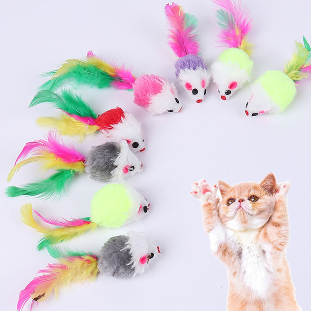 10Pcs Cat Plush Toy Set Mini Toys Soft Fleece Falso Rato Colorido Treinamento De Penas Kitten Puppy Supplies Acessórios Fofos