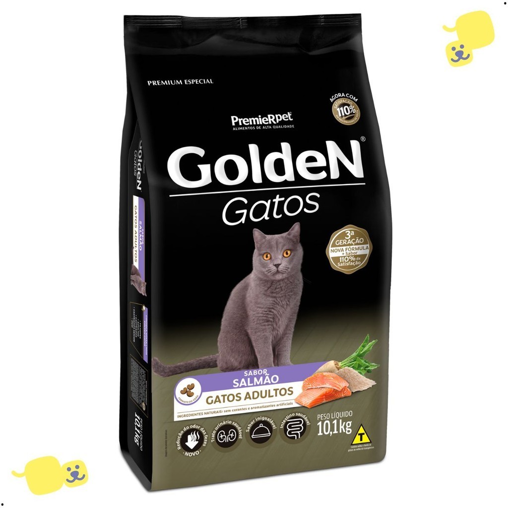 Alimento Golden Gatos Adultos Ração Sabor Salmão 10,1kg Saudável Premium Especial Cat