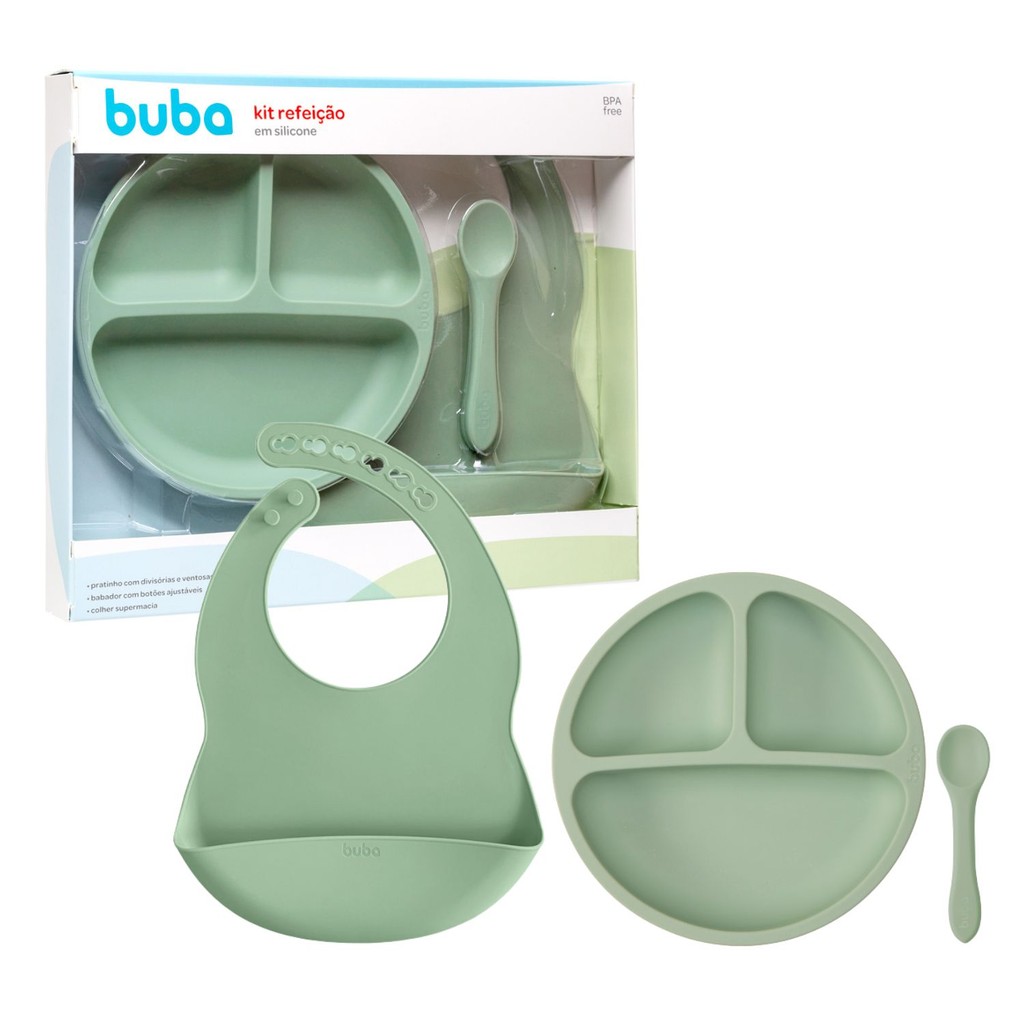 Kit Refeição Em Silicone Verde 19570 - Buba - Mom & Baby