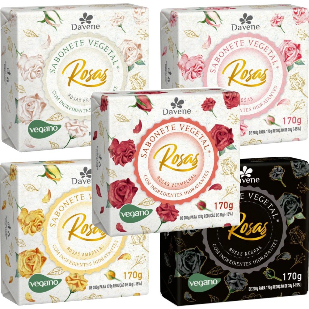 Kit 5 Sabonetes Vegetal Aroma das Rosas 170G Davene em Oferta na Shopee