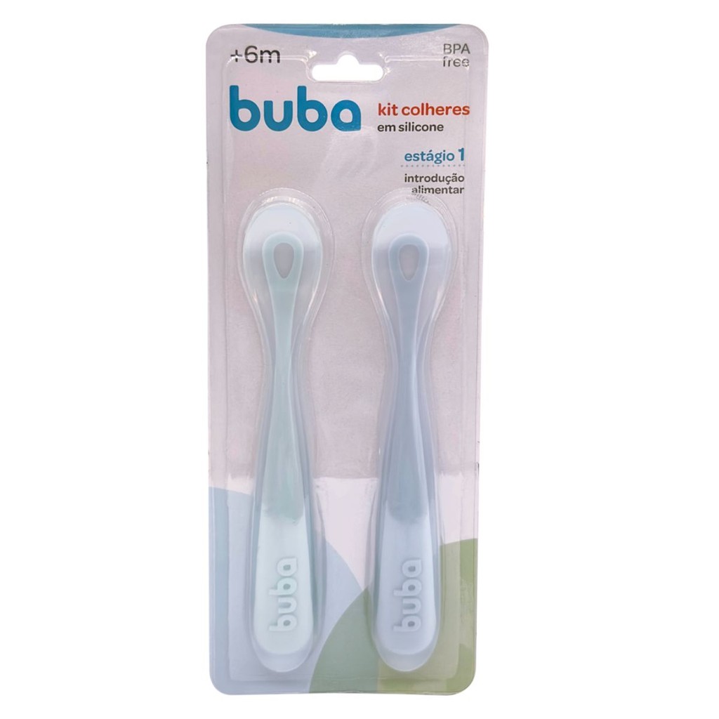 Kit C/2 Colheres Em Silicone Estágio 1 Azul 18827 - Buba em Oferta na Shopee