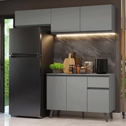 Armário de Cozinha Compacta 200cm Cinza Nice Madesa 03XA