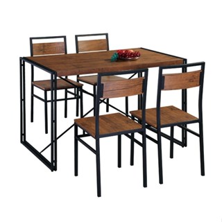 Conjunto de Mesa Wooden com 4 Cadeiras Preto e Amêndoa em Oferta na Shopee