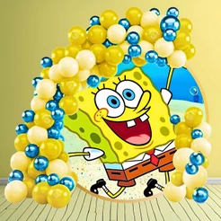 Kit 125 BALÕES BOB ESPONJA AMARELO 7”+ AMARELO CANDY 7”+ AZUL METALIZADO 5” - BALÃO BEXIGAA KIT09 (CHOCO)