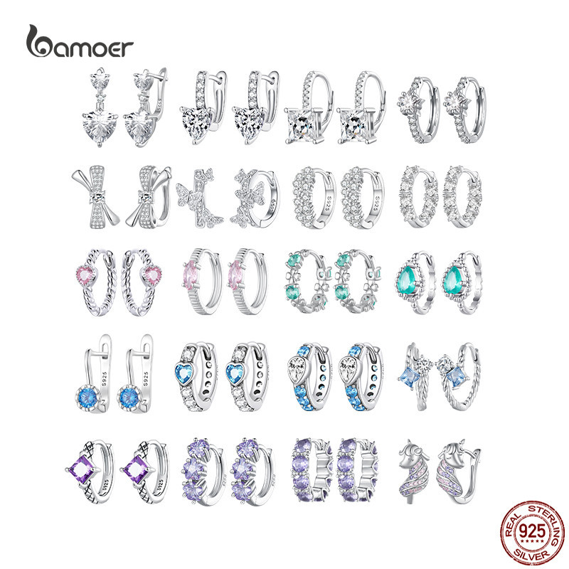 Brincos De Prata Esterlina 925 Bamoer Para Mulheres , Coração Simples , Gota De Água , Fivelas De Orelha , Presentes , J - Fashion Accessories