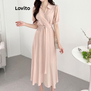 Lovito Vestido Elegante Com Gravata Lisa Na Frente Para Mulheres LNE43208