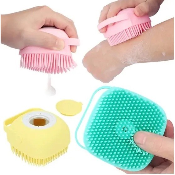 Kit 2 Esponja De Banho Silicone Com Dispenser Massageador Sabonete Liquido Pet Crianças