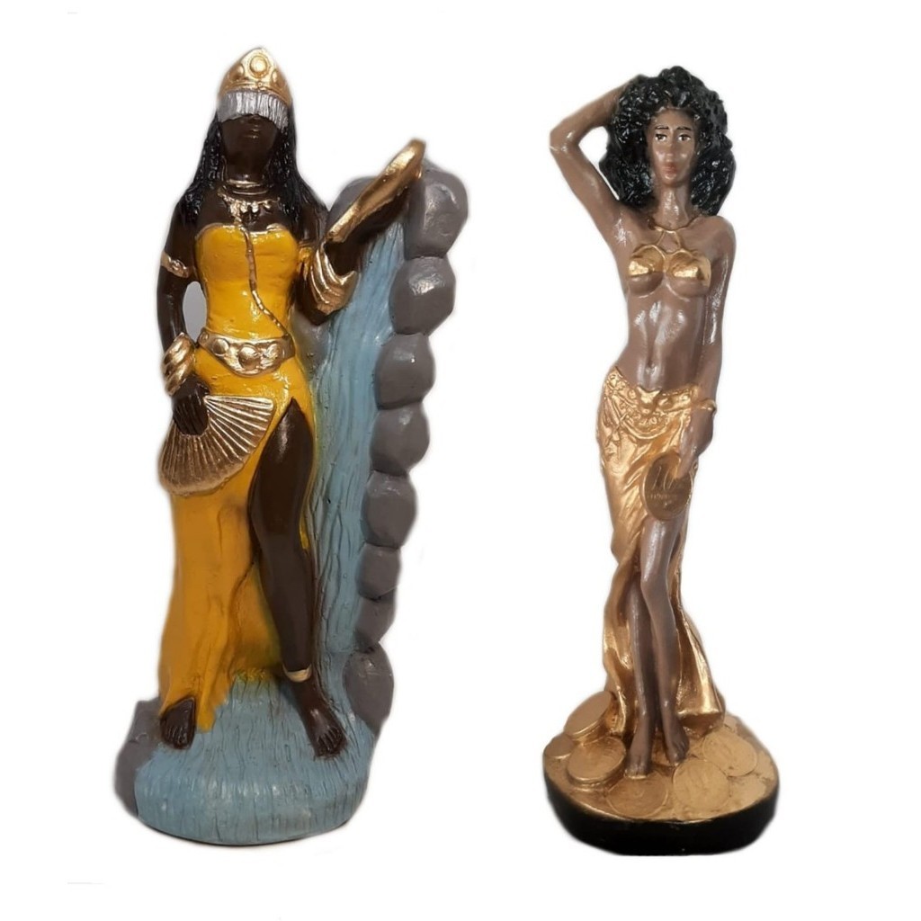 Escultura Estatueta Imagem Orixá Oxum E Pombagira Cigana Do Ouro Umbanda Candomblé Estátua Em Gesso 22Cm Altar Congá
