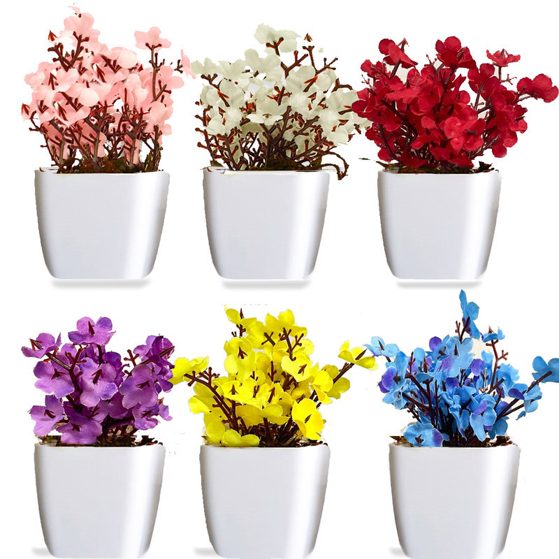 Kit 6 Vasos Cerejeiras Artificiais Flores Decorativas Plantas Artificiais Vasinhos Enfeite