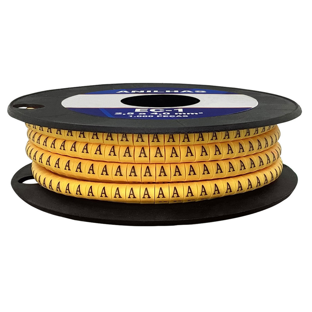 1000un. Marcador Identificador de Cabos Fios Letras de A- Z Anilha para cabo de 2,5 a 4mm EC-1