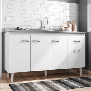 Balcão Gabinete Com Pia Inox 150cm 4 Portas Gabriela Branco/Preto - AJL Móveis em Oferta na Shopee