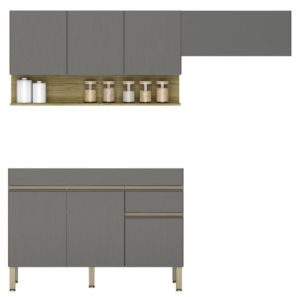 Armário de Cozinha 3 Peças Balcão sem Tampo 150cm Lina12 Z06 Gris/Freijó - Mpozenato - Home & Living