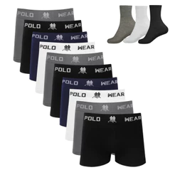 Kit 10 Cueca Boxer Polo Wear Microfibra Sortido + 3 Meias M15