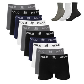 Kit 10 Cueca Boxer Polo Wear Microfibra Sortido + 3 Meias M15