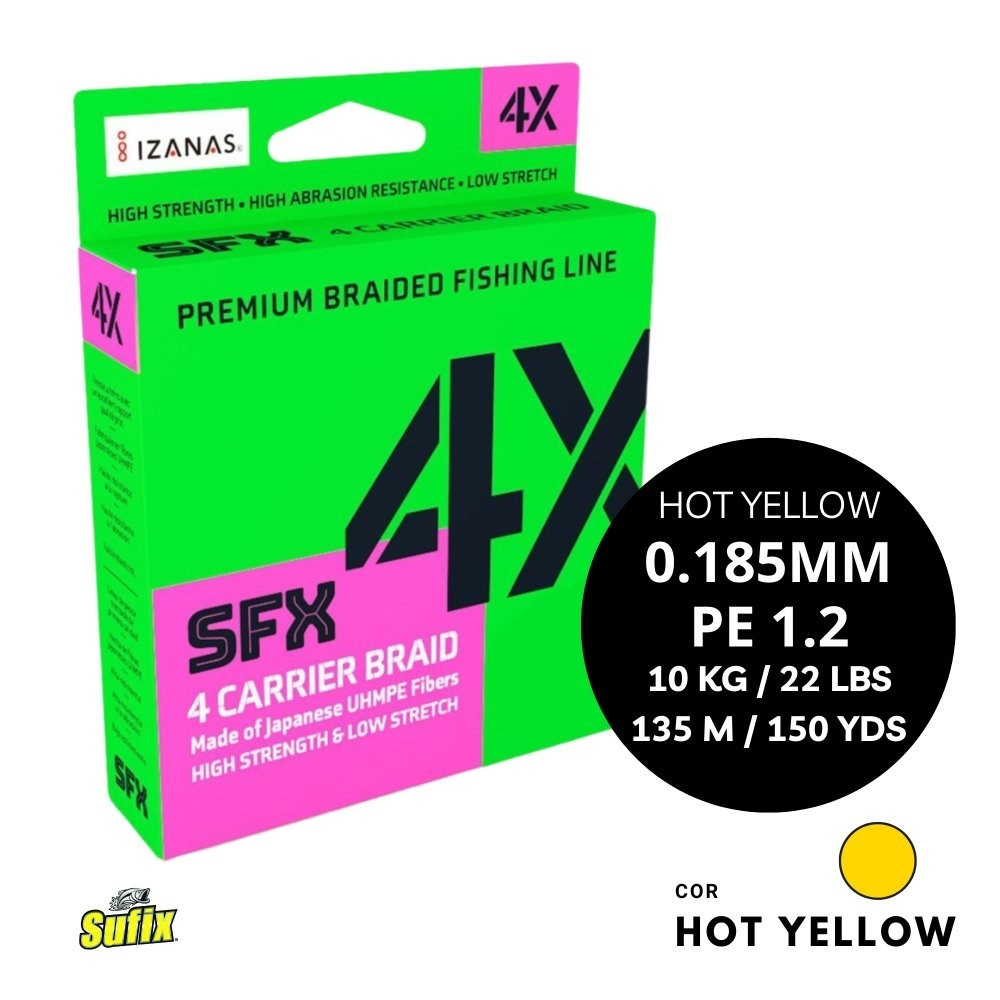 Linha Multifilamento SUFIX SFX 4 CARRIER BRAID - 135 Metros - Amarelo