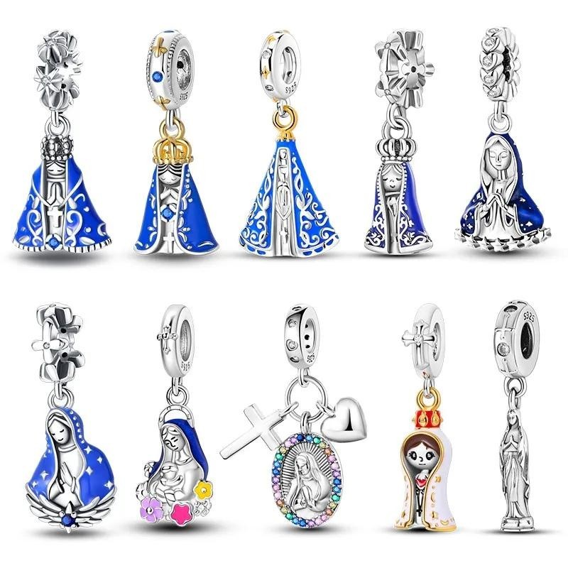 Virgem Maria Notre Dame Novina Nossa Senhora De Aparecida Charm Beads Pendant 925 Sterling Silver Fit Pulseira Original Fabricação De Jóias De Bricolage