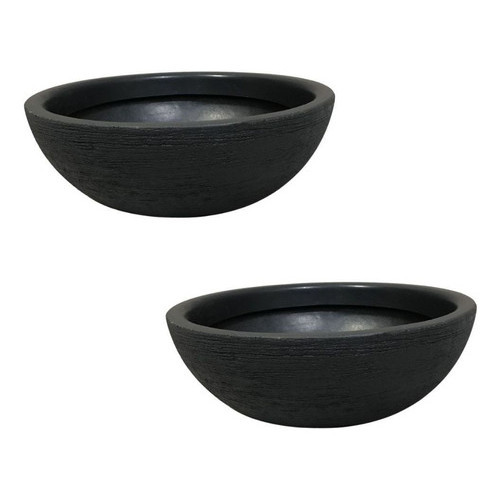 Kit 2 Vasos Bacia para Plantas Preto de Polietileno 32x11 cm