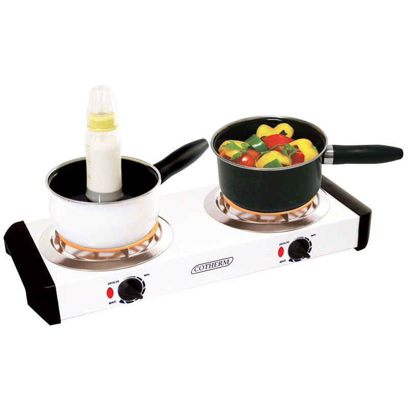 Fogão Elétrico de Mesa Portátil 2 Bocas 2000W Branco 220V Resistência Blindada Cotherm 2172 FEB-2
