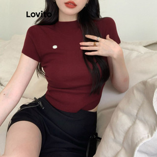Lovito Top De Malha Casual Com Bordado Liso Para Mulheres LNA45147
