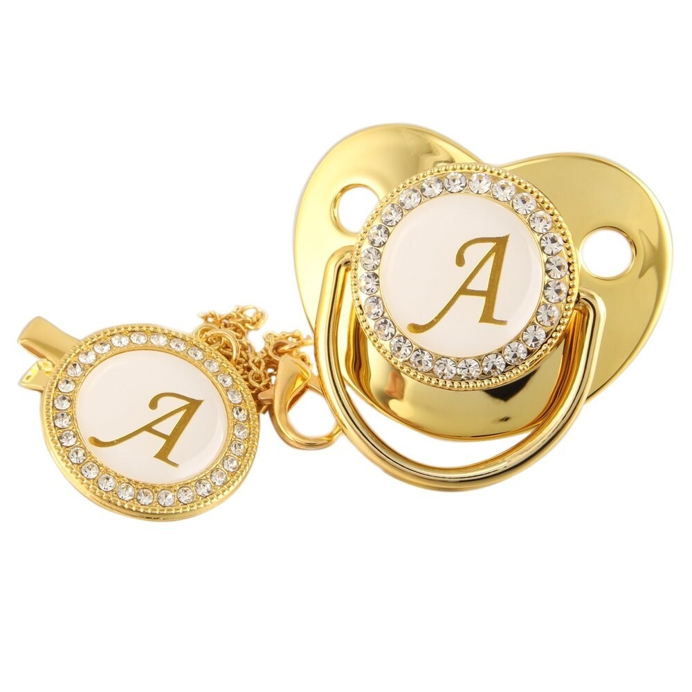 26 Carta Inicial Gold Baby Pacifier E Clipes BPA Free