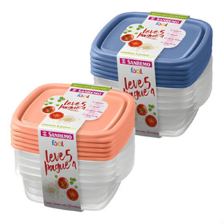 Potes Sanremo Kit 5 Congelar Guardar Feijão 530ml Bpa Free freezer Marmita Fit Micro Ondas hermético em Oferta na Shopee