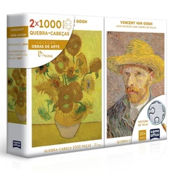 KIT 2 QUEBRA CABEÇAS RETRATO E GIRASSÓIS VINCENT VAN GOGH 1000 PEÇAS TOYSTER OBRAS DE ARTE PUZZLE