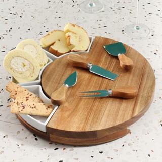 Tábua de Bambu NZ192 para Frios com 4 Talheres Aço Inox e 3 Tigelas Cerâmicas - FlexInter