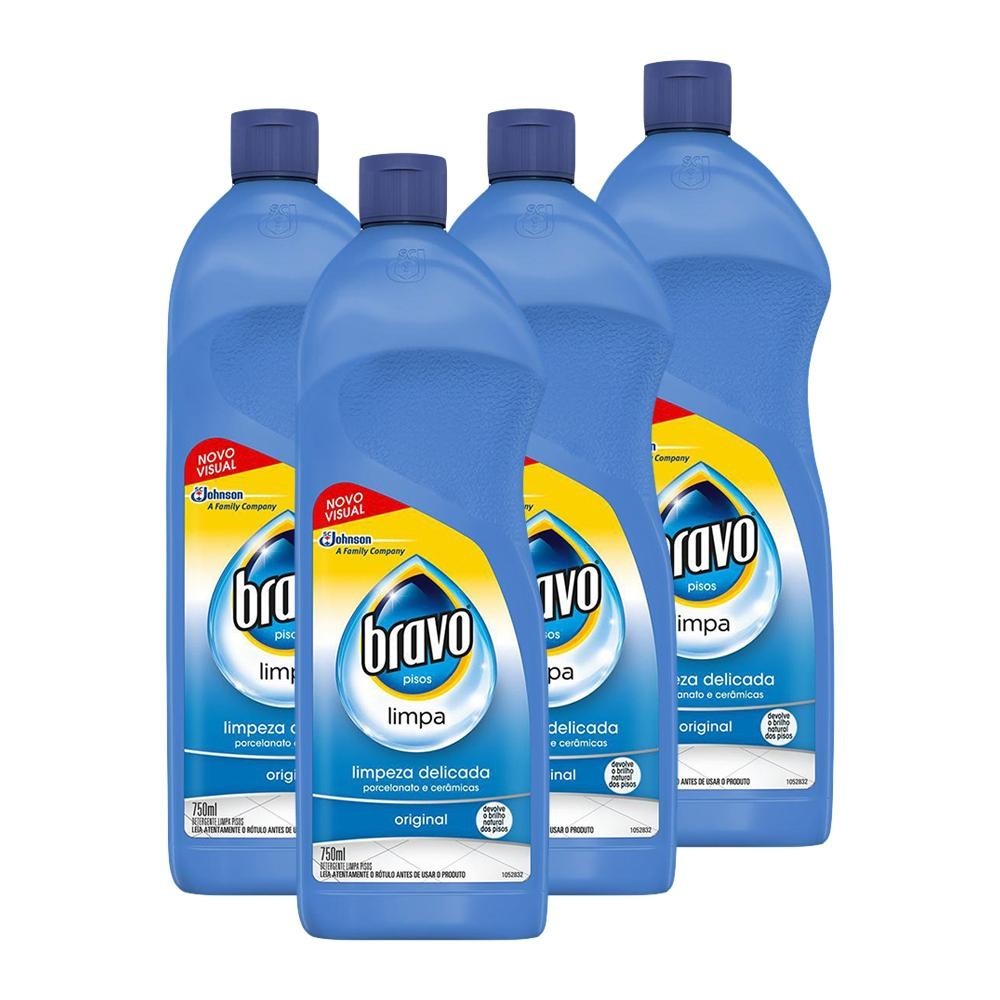 Kit 4 Limpa-Pisos Bravo Porcelanato e Cerâmica Original 750ml	