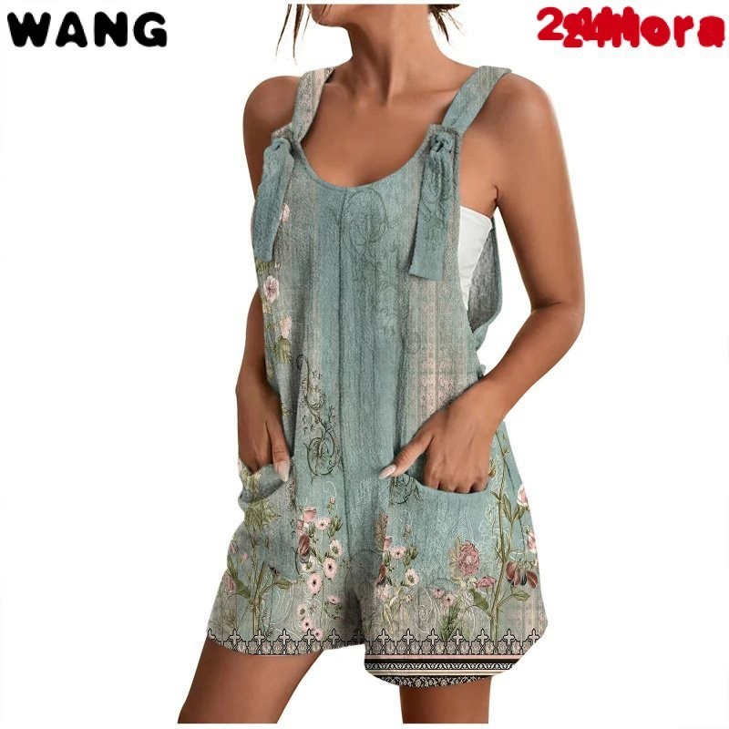 Macacão feminino com bolso e decote em V estampado