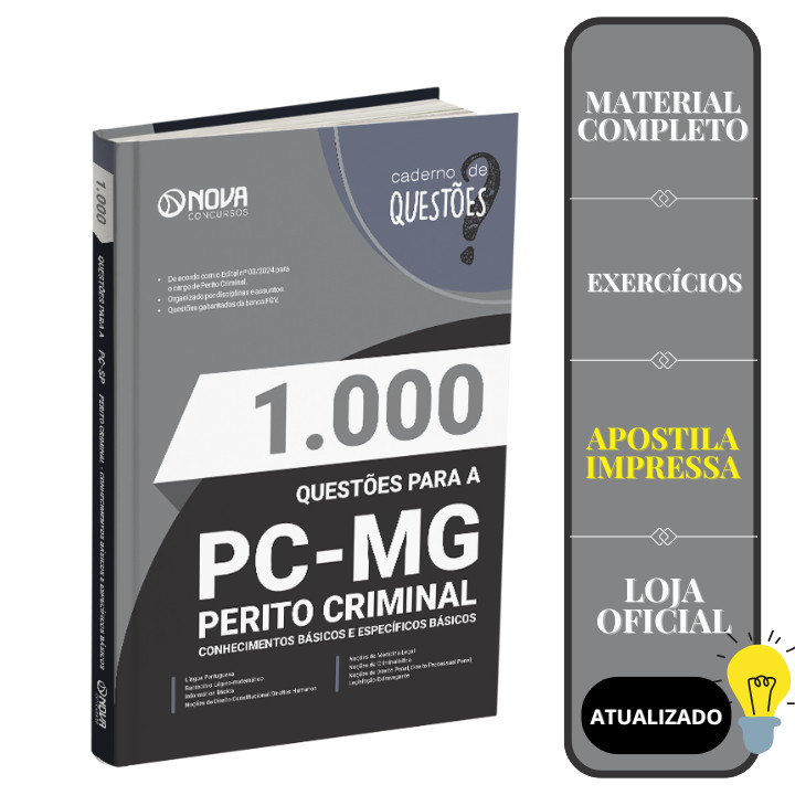Imagem Livro 1.000 Questões Gabaritadas PC-MG - Perito Criminal - Conhecimentos Básicos e Específicos Básicos