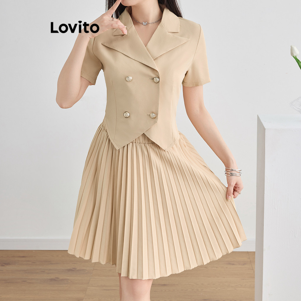 Lovito Tops ou calças femininas elegantes com botões lisos L118ED226 - Women Clothes