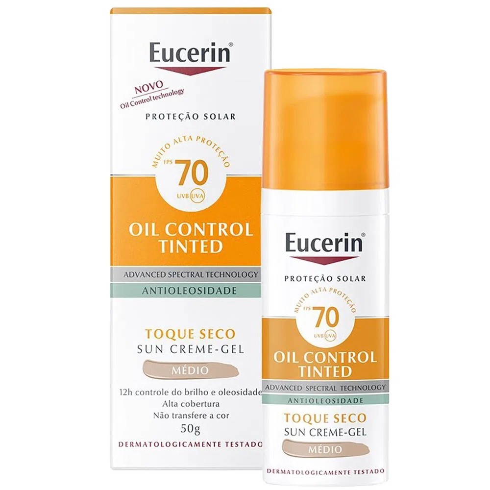 Protetor Solar Facial Eucerin Oil Control Tinted FPS 70 Cor Médio – 50g