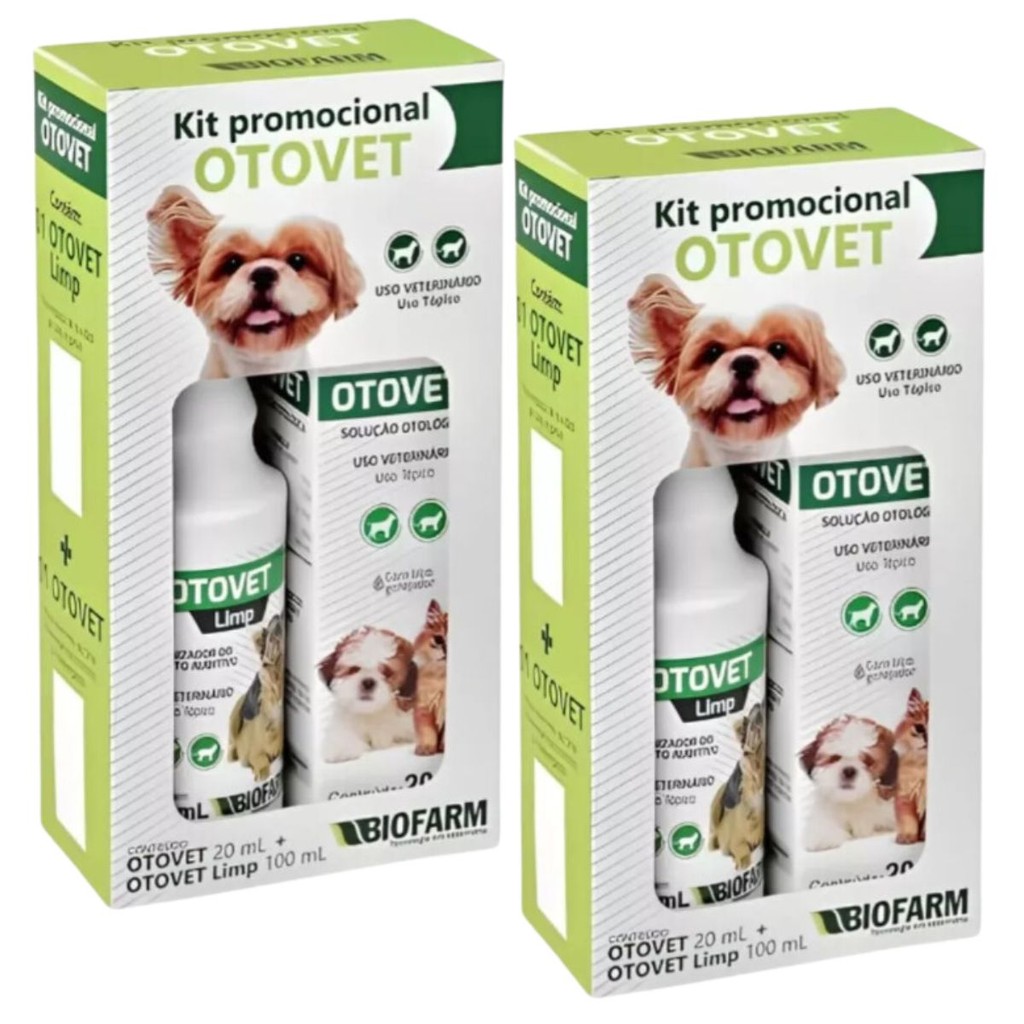 02Kit Otológico Otovet Biofarm Limpeza e Tratamento de Otite em Oferta na Shopee