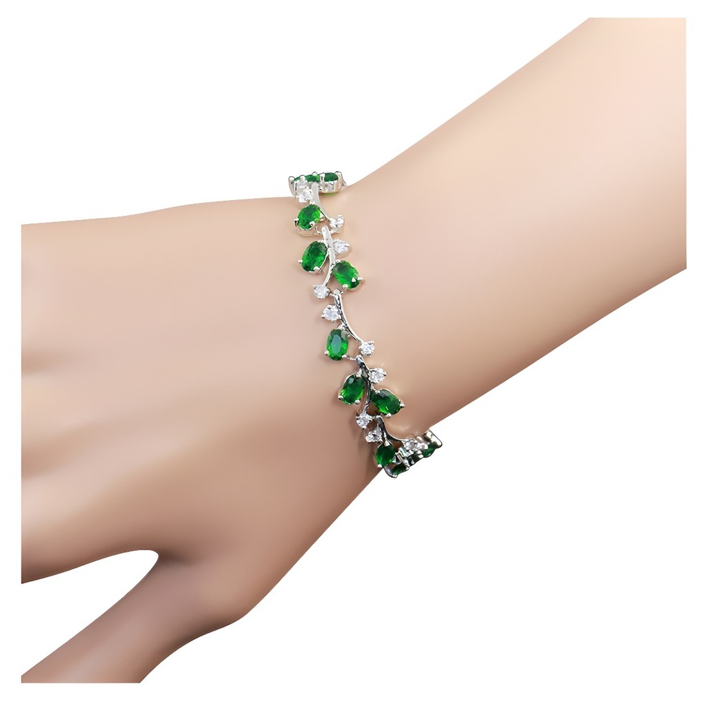 Moda Feminina Aço Inoxidável Titânio Zircão Verde Azul Pedra Preciosa Água Tijolo Flor Pulseira De Noivado Acessórios De
