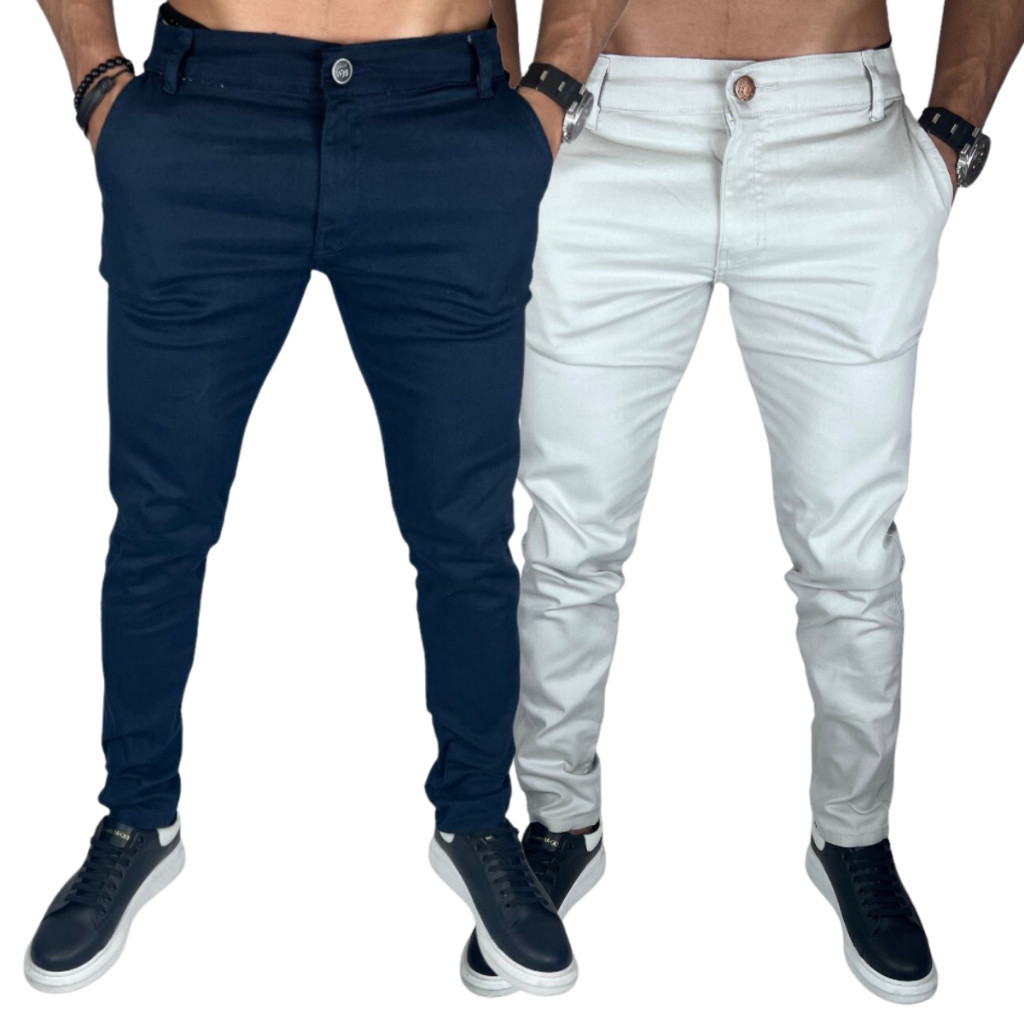 Kit 2 Calça Sarja Masculina Slim Fit Com Elastano Premium em Oferta na Shopee