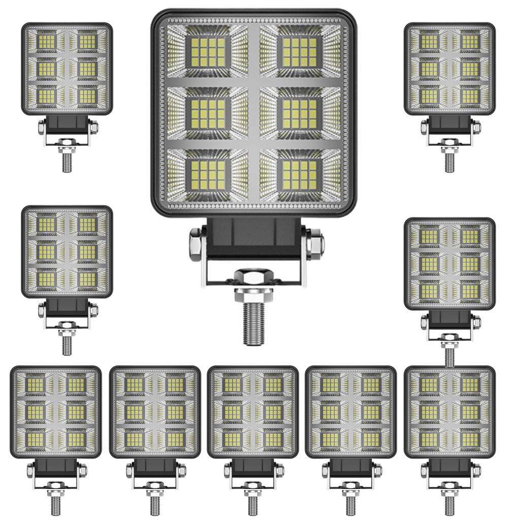 Kit 10 Farol Led Quadrado Auxiliar Universal Jeep UTVs Troller Caminhão 4x4 Forte 216w
