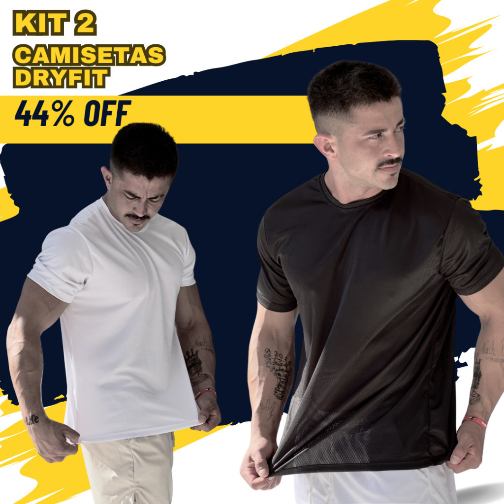 Kit de 2 Camisetas Masculinas de Performance Dryfit para Corrida