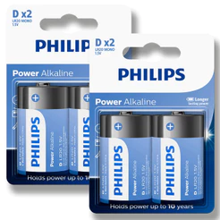 Pilha Alcalina D Philips Bateria Grande LR20 kit 4 unidades