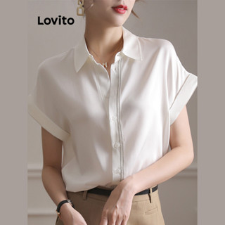Lovito Blusa Elegante Com Botões Lisos Para Mulheres LNE40160