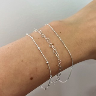 Kit 3 Pulseiras Prata 925 Bolinha Coração e Veneziana moda