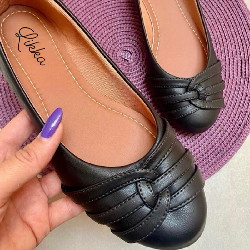 sapatilha preta bico redondo calçado rasteira moda sapato 33 ao 43