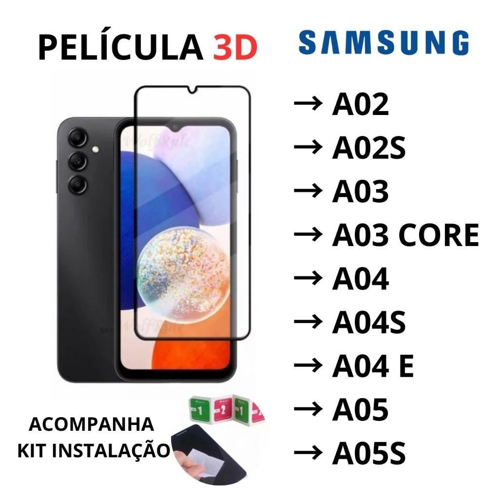 Película De Vidro 3D Para Celular Samsung Modelos A30S/A50S(preto) A52 4G/A52S 5G(preto) A53(preto) A54(preto) A72 J4(preto) J5PRIME(branco) J7PRIME(branco) J8(preto) M62(preto) M14(preto) M23(preto) M31/M21S(preto) M34(PT) M52 5G(PT) M53 5G(PT) M54(PT)