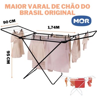 Varal De Chão Roupa Gigante Original Mor Retrátil Casa Apartamento Lavanderia Aguenta 25kg...